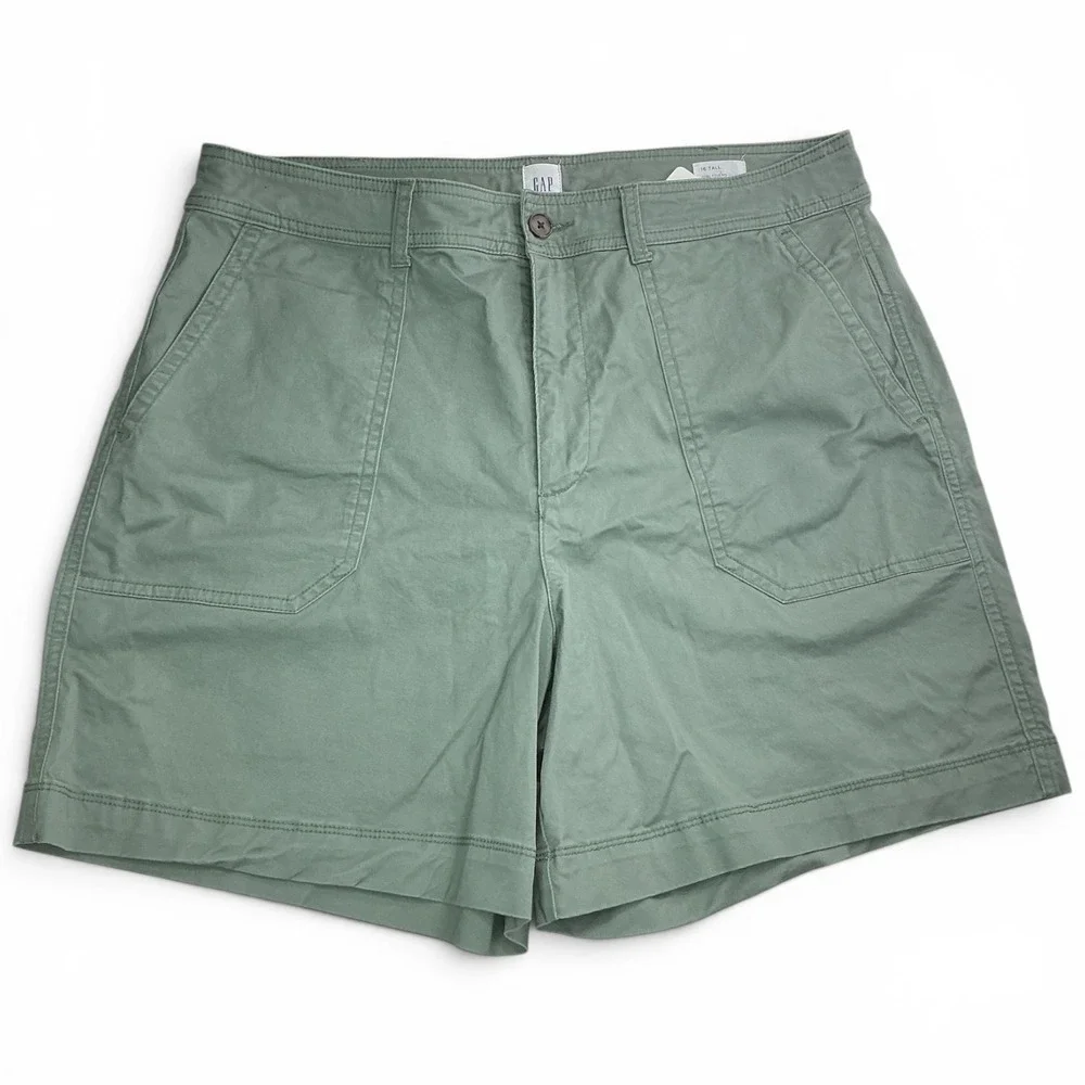 Gap Green Girlfriend Khaki Utility Shorts Womens 16 Tall Stretch 5097
